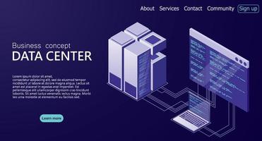 Isometric servers vector design. Isometric Data center. Data center landing page. Vector illustration