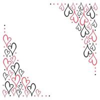 Vertical border with doodle black and red heart and place for text. Valentine day card on white background. Vector illustration