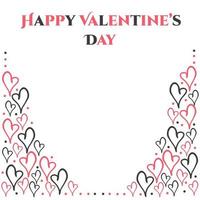 Vertical border with doodle black and red heart and text. Valentine day card on white background. Vector illustration