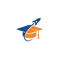 sombrero graduado y diseño de logotipo o icono de cohete vector