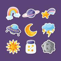 Space Doodle Element Stickers Collection vector