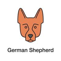 German Shepherd color icon. Alsatian. Guide dog breed. Isolated vector illustration