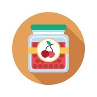 Cherry jam jar flat design long shadow color icon. Fruit preserve. Vector silhouette illustration