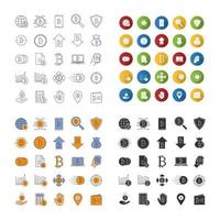 Bitcoin icons set. Mining business. Bitcoin payment. Linear, flat design, color and glyph styles. isolated vector illustrations