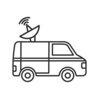 News van linear icon. Thin line illustration. Satellite truck. Remote television broadcasting. Contour symbol. Vector isolated outline drawing