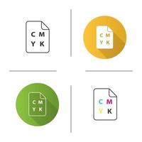 CMYK circle model icon. Cyan, magenta, yellow, key color scheme. Flat design, linear and color styles. Isolated vector illustrations