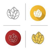 Tobacco leaves icon. Mint. Flat design, linear and color styles. Isolated vector illustrations