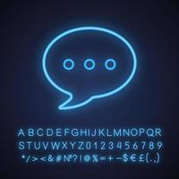 Speech bubble neon light icon. Chat box. Glowing sign with alphabet, numbers and symbols. Vector isolated illustration