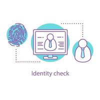 Identity check concept icon. Airport security. Fingerprint identification idea thin line illustration. Biometric authorization. Vector isolated outline drawing