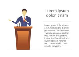 Orator flat character design. Politician speech. Tribune. Vector isolated illustration