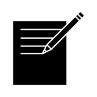 Notepad with pencil glyph icon. Taking notes. Silhouette symbol. Negative space. Vector isolated illustration