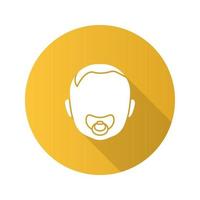 Baby face with pacifier flat design long shadow glyph icon. Child with soother in mouth. Vector silhouette illustration