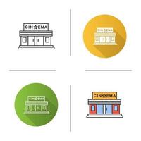 Cinema building icon. Movie theatre. Flat design, linear and color styles. Isolated vector illustrations