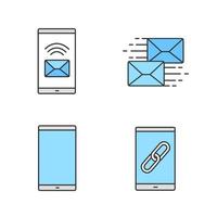Conjunto de iconos de colores de aplicaciones de teléfonos inteligentes. mensaje entrante, correo, teléfono móvil, intercambio de enlaces. ilustraciones vectoriales aisladas vector