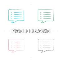Speech bubble hand drawn icons set. Chat box. Color brush stroke. Isolated vector sketchy illustrations