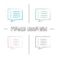 Speech bubble hand drawn icons set. Chat box. Color brush stroke. Isolated vector sketchy illustrations