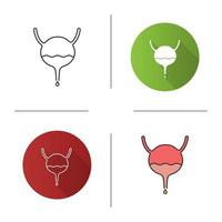 Urinary bladder, ureter and urethra icon. Urinary system. Flat design, linear and color styles. Isolated vector illustrations