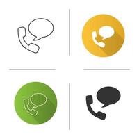 Handset with speech bubble icon. Hotline. Telephone support. Voice message. Flat design, linear and glyph styles. Isolated vector illustrations