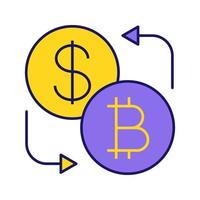 Bitcoin and dollar currency exchange color icon. Cryptocurrency. Refund. Isolated vector illustration