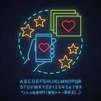 Smartphone dating app neon light concept icon. Chatting idea. Romantic invitation. Glowing sign with alphabet, numbers and symbols. Vector isolated illustration