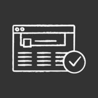 Approved website chalk icon. Web page. Successful login. Authorization. Web site with check mark. Web browser verification. Isolated vector chalkboard illustration