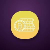 Bitcoin coins stack app icon. Cryptocurrency deposit. Digital money. UI UX user interface. Web or mobile application. Vector isolated illustration