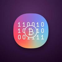 Binary code app icon. Cryptocurrency mining. Digital money. Computing. Bitcoin on binary code. UI UX user interface. Web or mobile application. Vector isolated illustration