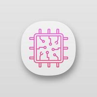 Chip app icon. UI UX user interface. Processor. Central processing unit. Artificial intelligence. Web or mobile application. Vector isolated illustration