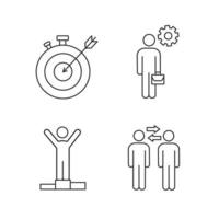 Business management linear icons set. Thin line contour symbols. Smart goal, manager, champion, partnership. Isolated vector outline illustrations. Editable stroke