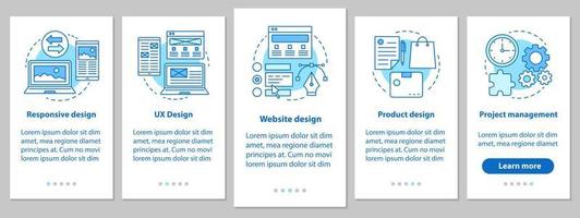 diseño web incorporando la pantalla de la página de la aplicación móvil con conceptos lineales. sitio web, ux, diseño receptivo, branding, pasos de gestión de proyectos, instrucción gráfica. ux, ui, plantilla de vector de interfaz gráfica de usuario con ilustración