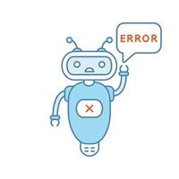 icono de color de error chatbot. talkbot con error en el bocadillo. atención al cliente en línea. asistente virtual. robot moderno. ilustración vectorial aislada vector