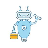 Repair chatbot color icon. Robot with set of tools and screw key. Virtual assistant. Online customer support. Modern robot. Isolated vector illustration