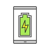 Smartphone battery charging color icon. Charge completed. Mobile phone battery level indicator. Isolated vector illustration