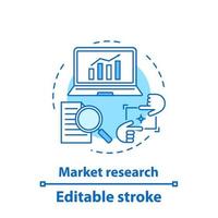 icono del concepto de investigación de mercado. análisis de datos. Ilustración de línea fina de idea de búsqueda de información. dibujo de contorno aislado vectorial. trazo editable vector