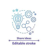 Share ideas concept icon. Ideas generation. Brainstorm idea thin line illustration. Problem solving. Networking. Vector isolated outline drawing. Editable stroke