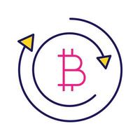 Bitcoin exchange color icon. Digital currency transaction. Cryptocurrency mining. Bitcoin coin with arrows. Isolated vector illustration