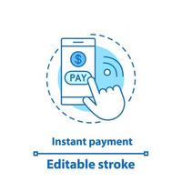 Instant payment concept icon. Pay per click idea thin line illustration. E-payment. Online payment. Pay with smartphone. Vector isolated outline drawing. Editable stroke