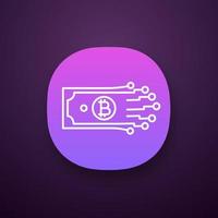 Digital money app icon. Bitcoin. Cryptocurrency. E-payment. UI UX user interface. Paper money with chipset pathway. Crypto currency. E-money. Web or mobile application. Vector isolated illustration