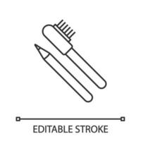 lápices de cejas con icono lineal de pincel. Ilustración de línea fina. lápiz de maquillaje. maquillaje y modelado de cejas. símbolo de contorno. dibujo de contorno aislado vectorial. trazo editable vector