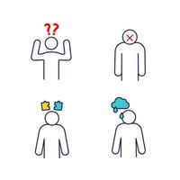 Emotional stress color icons set. Confusion, apathy, problem solving, sadness. Isolated vector illustrations