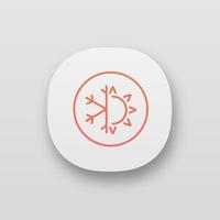 Winter and summer app icon. UI UX user interface. Dual season mattress. Four seasons. Air conditioning. Sun and snowflake. Web or mobile application. Vector isolated illustration