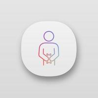 Indigestion app icon. UI UX interface. Upset stomach. Stomachache. Digestive disorder. Irritable bowel. Diarrhea, bloating, nausea, abdominal pain. Mobile application. Vector isolated illustration