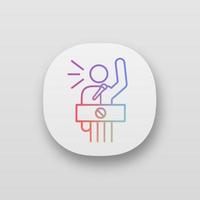 Protester speech app icon. Political protest. Political or social movement participant. Protest leader. Person shouting slogans. UI UX user interface. Mobile application. Vector isolated illustration