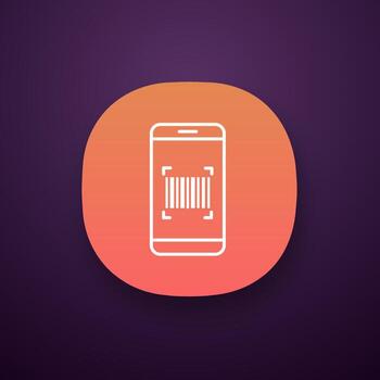 Barcode scanning app icon. Smartphone reading linear barcode. One dimensional code scanner. UI UX user interface. Web or mobile application. Vector isolated illustration