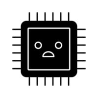 Sad processor glyph icon. Bad CPU. Microprocessor failure. Central processing unit problems. Integrated circuit. Silhouette symbol. Negative space. Vector isolated illustration