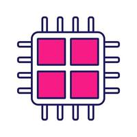 Quad core processor color icon. Four core microprocessor. Microchip, chipset. CPU. Central processing unit. Computer, phone multi-core processor. Integrated circuit. Isolated vector illustration