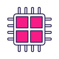 icono de color del procesador de cuatro núcleos. microprocesador de cuatro núcleos. microchip, chipset. UPC. unidad Central de procesamiento. computadora, procesador de múltiples núcleos de teléfono. circuito integrado. ilustración vectorial aislada vector