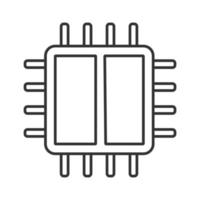 icono lineal del procesador de doble núcleo. microprocesador x2. Ilustración de línea fina. microchip, chipset. UPC. procesador de computadora. circuito integrado. dibujo de contorno aislado del vector de contorno. trazo editable