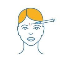 icono de color de inyección de neurotoxina en la frente. Inyección antiarrugas de líneas de expresión. procedimiento cosmético. Reducción de arrugas. rejuvenecimiento facial. ilustración vectorial aislada vector