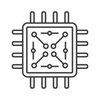 Processor with electronic circuits linear icon. Microprocessor with microcircuits. Chip, microchip, chipset. CPU. Thin line illustration. Integrated circuit. Vector isolated drawing. Editable stroke